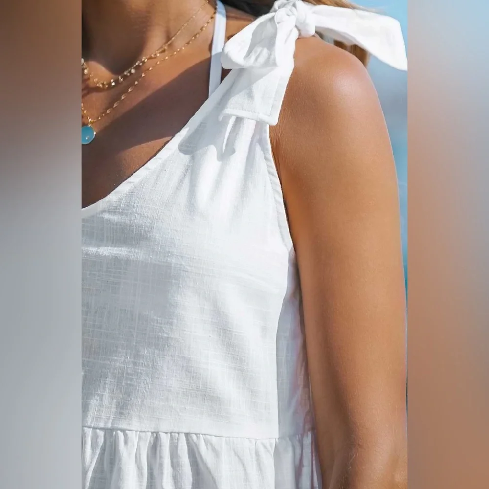 Cupshe NEW Tie Strap Cover Up Romper White Cotton Woven Oversized Women’s Medium - Picture 8 of 15